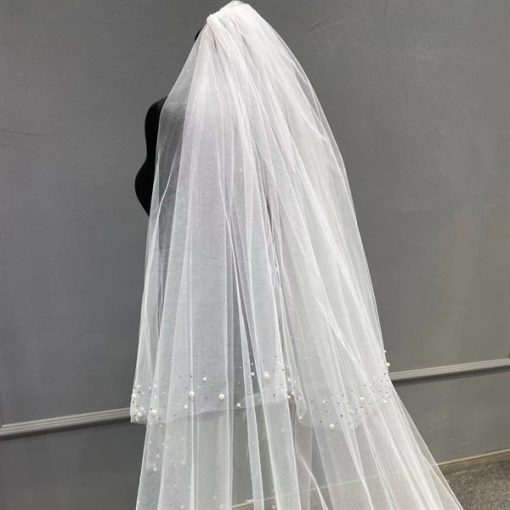 VOAN DÀI VIỀN KẾT ĐÁ HẠT TRAI 2 LỚP 80CMx400CM VOAN LÚP CÔ DÂU MÀU TRẮNG - - Hình ảnh 2