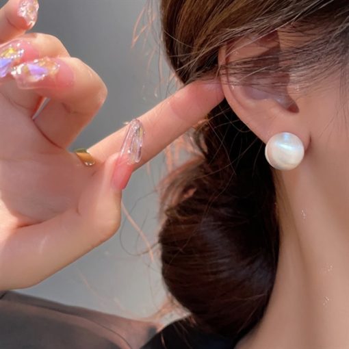 Bông Tai Ngọc Trai, Bông Tai Cô Dâu Đính Ngọc, Phụ Kiện Cưới Cô Dâu - Nửa Hạt Lớn - Hình ảnh 4