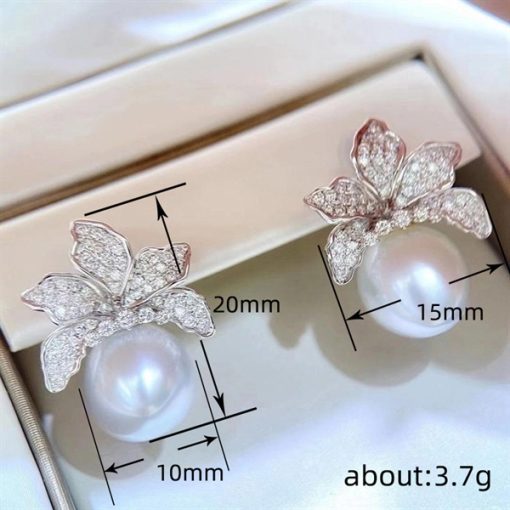 Bông Tai Đá Mix Hạt Trai Phụ Kiện Cưới - 16 - Hình ảnh 4