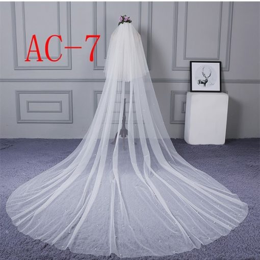 VOAN DÀI ĐÍNH HẠT TRAI 2 LỚP 80CMx300CM VOAN LÚP CÔ DÂU MÀU TRẮNG -