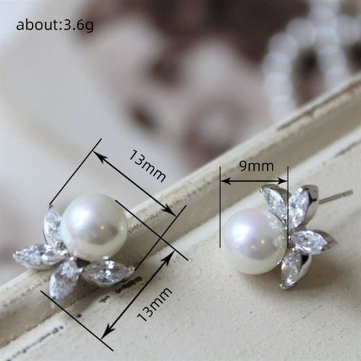 Bông Tai Đá Mix Hạt Trai Phụ Kiện Cưới - 15 - Hình ảnh 3