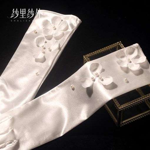 Găng Tay Phi Trắng Đính Hoa 40cm - - Hình ảnh 2