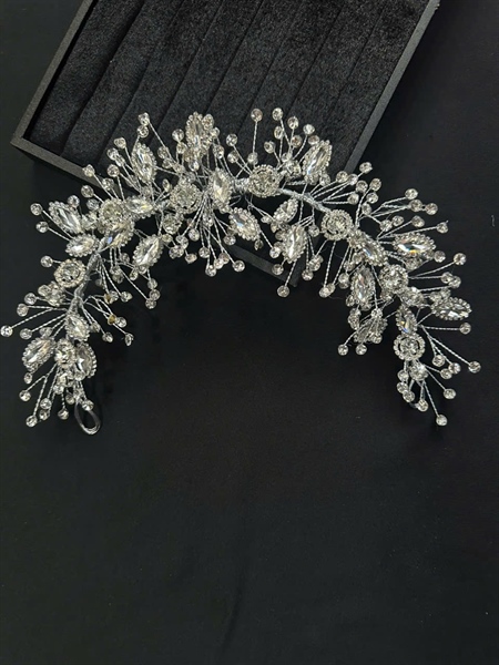 Băng Đô Cô Dâu Cài Hoa Nhẹ Nhàng, Bờm Hoa Cài Tóc - Đá Tròn Mix Phale