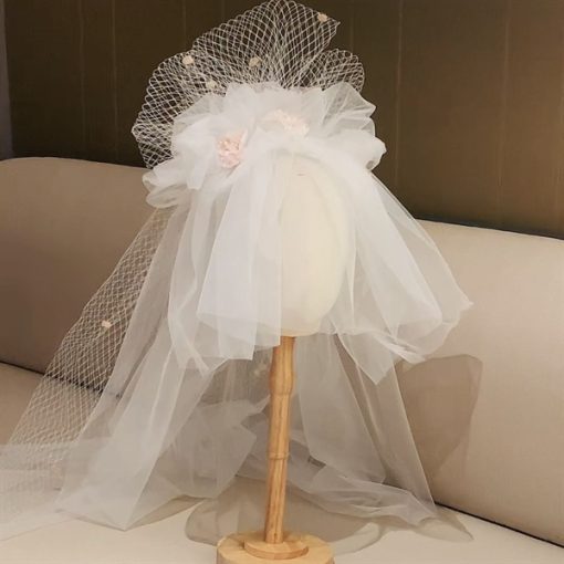 VOAN PHỒNG PHỐI LƯỚI MÀU TRẮNG KẾT HOA NHÍ MÀU HỒNG NHẠT 100CM 80CMx100CM - - Hình ảnh 2