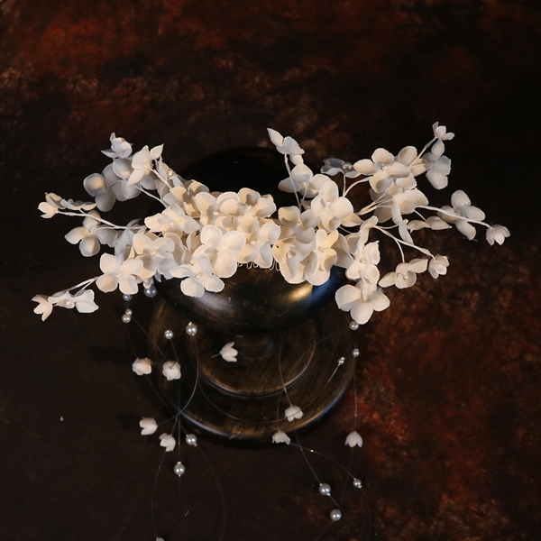 Băng Đô Cô Dâu Cài Hoa Nhẹ Nhàng, Bờm Hoa Cài Tóc - Hoa Trắng Tua Rua - Hình ảnh 3