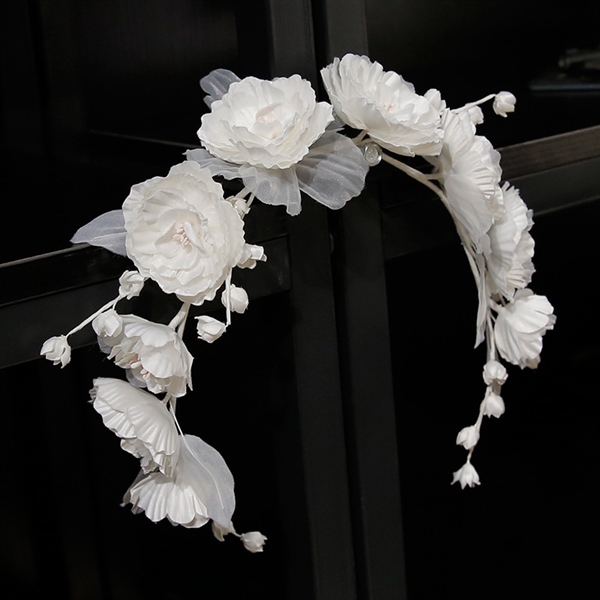 Băng Đô Cô Dâu Cài Hoa Nhẹ Nhàng, Bờm Hoa Cài Tóc - Hoa Trắng Lớn