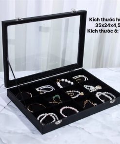 Hộp Đựng Đồ Trang Sức Chất Liệu Da Màu Đen Kích Thước 35cm x 24cm x 4,5cm - Hộp 12 Ngăn