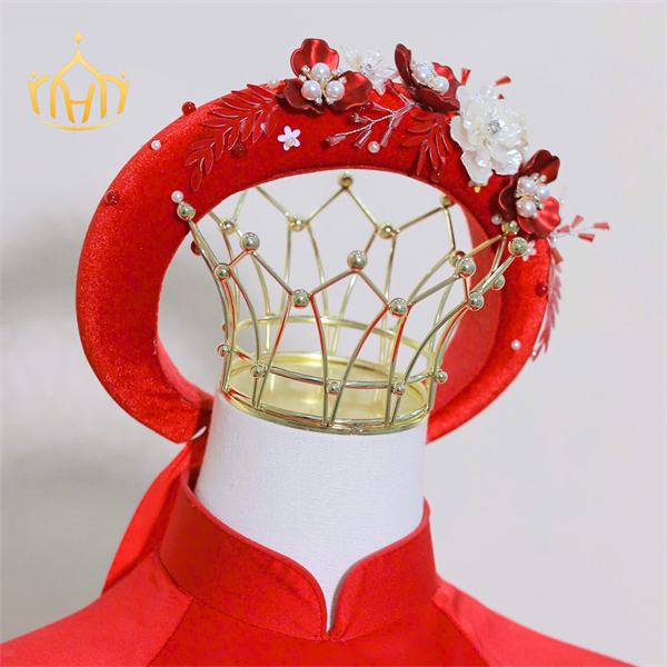 Mấn Vải Áo Dài Cô Dâu Màu Đỏ - Mấn Nhung Đỏ Tươi Đính Hoa Mai Trắng - Hình ảnh 4