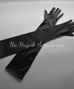 Găng Tay Phi Bóng Satin Trơn - Dài Đen
