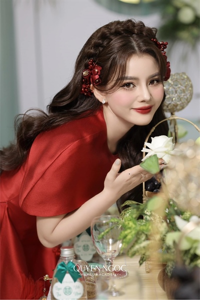 Set 3 Món Kẹp Hoa Kèm Bông Tai - Đỏ - Hình ảnh 2