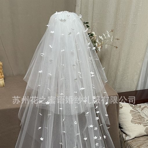 VOAN TRẮNG 2 LỚP ĐÍNH HOA RƠI 80CM200CMPHỤ KIỆN CÔ DÂU PHỤ KIỆN CHỤP HÌNH - - Hình ảnh 2