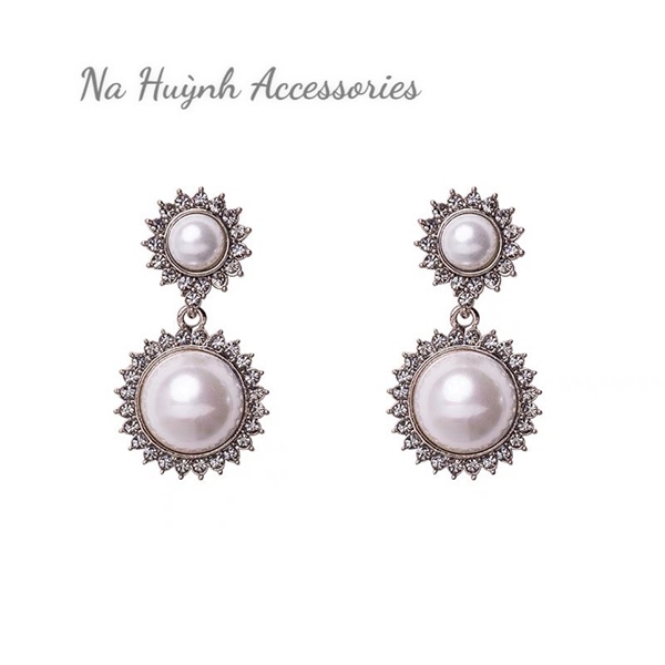 Bông Tai Đá Mix Hạt Trai Phụ Kiện Cưới - 5 - Hình ảnh 2