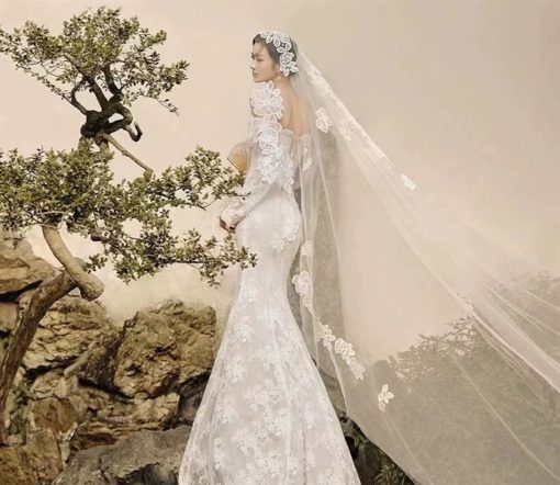 VOAN DÀI KẾT HOA REN VOAN LÚP CÔ DÂU MÀU TRẮNG 300CM x 350CM -