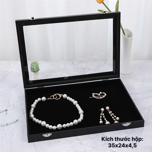 Hộp Đựng Đồ Trang Sức Chất Liệu Da Màu Đen Kích Thước 35cm x 24cm x 4,5cm - Hộp Rỗng