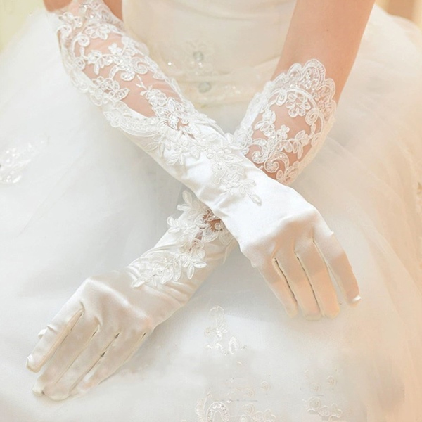 Găng Tay Lửng Phi Trắng Mix Ren - - Hình ảnh 3