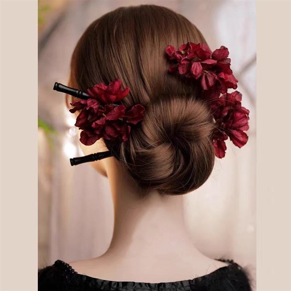 Set 3 Món Trâm Cài Hoa Giấy - Đỏ - Hình ảnh 2