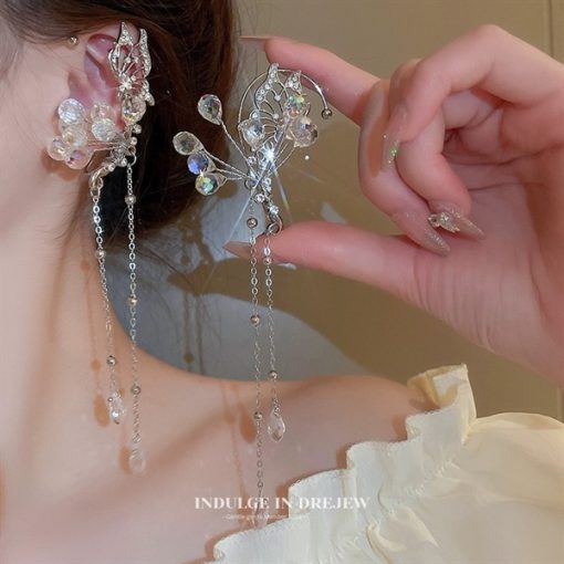 Cài Móc Vành Tai - Móc Vành Tai Hồ Điệp Mix Đá Pha Lê Tua Rua - Hình ảnh 2