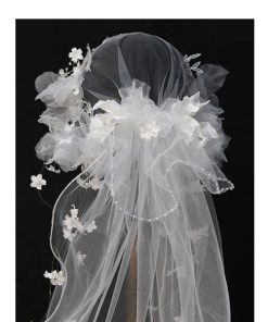 MŨ VOAN KẾT REN HOA 1 LỚP 100CM VOAN LÚP CÔ DÂU MÀU TRẮNG -