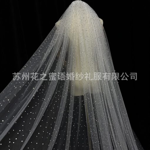Voan Dài 1 Lớp Có Cài Đính Đá Và Ngọc Trai, Kích Thước 300cm, Voan Cài Tóc Cô Dâu Màu Trắng - - Hình ảnh 2