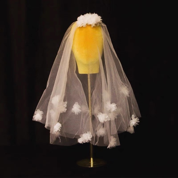 VOAN BỜM HOA 2 LỚP ĐÍNH HOA RƠI 60CM X 80CM, VOAN CÀI TÓC CÔ DÂU - Trắng