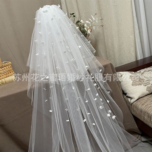 VOAN TRẮNG 2 LỚP ĐÍNH HOA RƠI 80CM200CMPHỤ KIỆN CÔ DÂU PHỤ KIỆN CHỤP HÌNH -