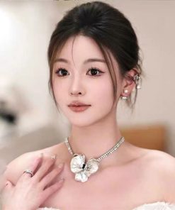 Vòng Cổ Bạc - Đá Phụ Kiện Concept Phụ Kiện Chụp Hình - Vòng Cổ Đính Hoa Dành Cho Cô Dâu, Choker Hoa