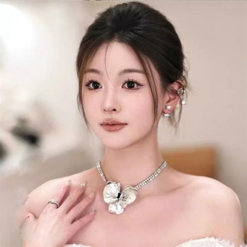 Vòng Cổ Bạc - Đá Phụ Kiện Concept Phụ Kiện Chụp Hình - Vòng Cổ Đính Hoa Dành Cho Cô Dâu, Choker Hoa