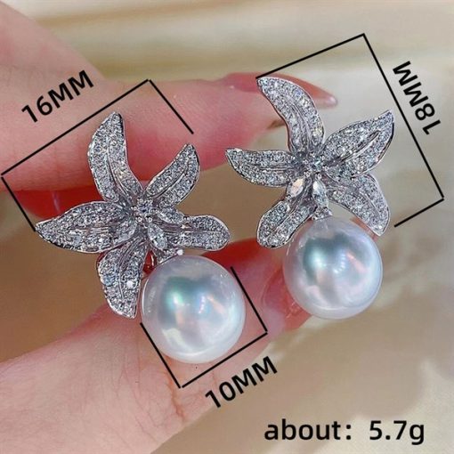Bông Tai Đá Mix Hạt Trai Phụ Kiện Cưới - 17 - Hình ảnh 4