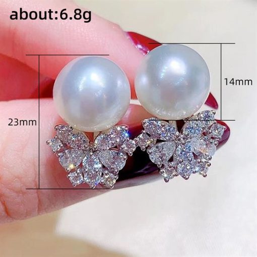 Bông Tai Đá Mix Hạt Trai Phụ Kiện Cưới - 2 - Hình ảnh 4
