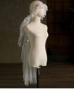 Mũ Voan Viền Bèo Ren Kết Hoa Rơi 132cm Phụ Kiện Cô Dâu Phụ Kiện Chụp Hình -