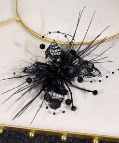 Set Kẹp 2 Món Hồ Điệp Ren Màu Đen Mix Lông Vũ -