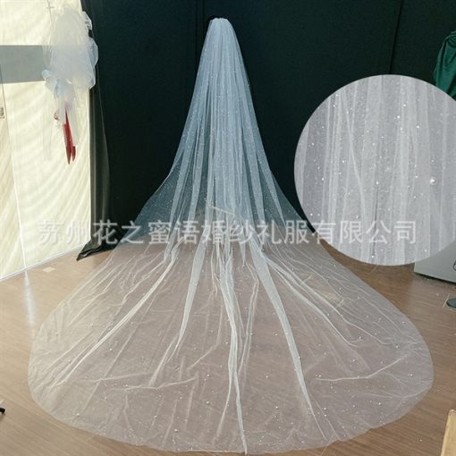 VOAN NHŨ DÀI ĐÍNH NGỌC 1 LỚP 300CM VOAN LÚP CÔ DÂU MÀU TRẮNG - - Hình ảnh 2