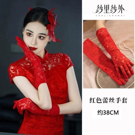 Găng Tay Ren Đỏ - Ren 38cm