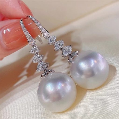 Bông Tai Đá Mix Hạt Trai Phụ Kiện Cưới - 8 - Hình ảnh 3