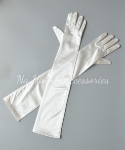 Găng Tay Phi Bóng Satin Trơn - Dài Trắng