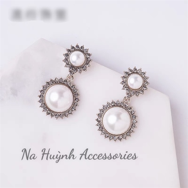 Bông Tai Đá Mix Hạt Trai Phụ Kiện Cưới - 5