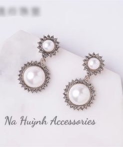 Bông Tai Đá Mix Hạt Trai Phụ Kiện Cưới - 5