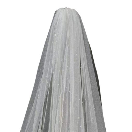 VOAN NHŨ DÀI ĐÍNH NGỌC 1 LỚP 300CM VOAN LÚP CÔ DÂU MÀU TRẮNG -