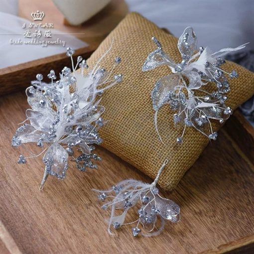 Set 3 Món Hoa Phale Mix Lông Vũ Cao Cấp - Trắng - Hình ảnh 4