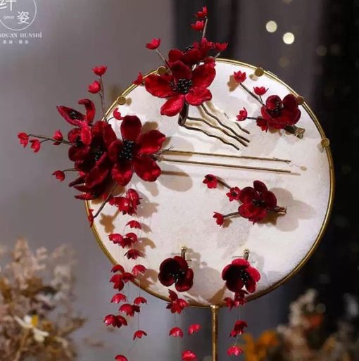 Set Trâm Đỏ 4 Món Kèm Bông Tai - - Hình ảnh 2