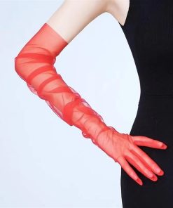 Găng Tay Voan Dài 55cm - voan đỏ