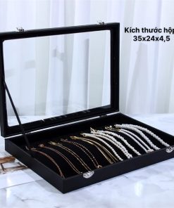 Hộp Đựng Đồ Trang Sức Chất Liệu Da Màu Đen Kích Thước 35cm x 24cm x 4,5cm - Hộp Đựng Vòng Cổ
