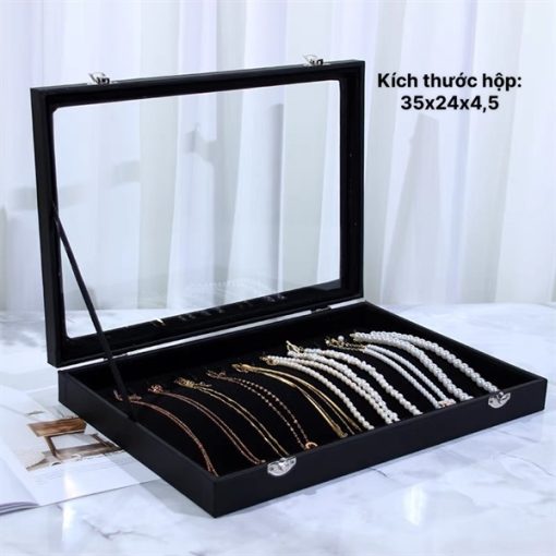 Hộp Đựng Đồ Trang Sức Chất Liệu Da Màu Đen Kích Thước 35cm x 24cm x 4,5cm - Hộp Đựng Vòng Cổ