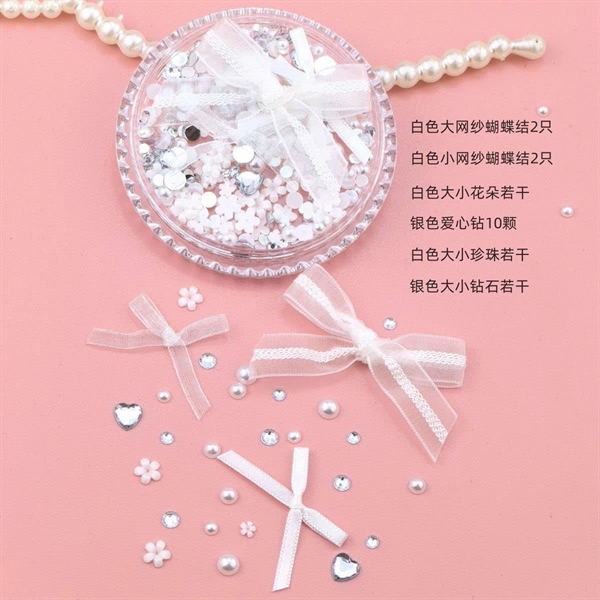 Đá Nơ Đính Mặt Và Tóc - Đá Và Nơ Trắng