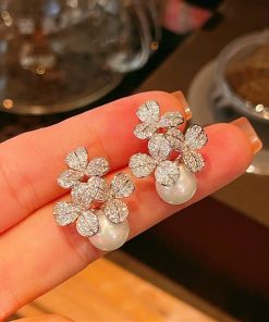 Bông Tai Đá Mix Hạt Trai Phụ Kiện Cưới - 14