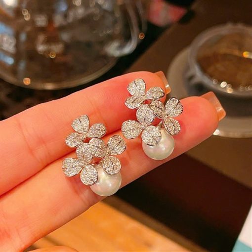 Bông Tai Đá Mix Hạt Trai Phụ Kiện Cưới - 14