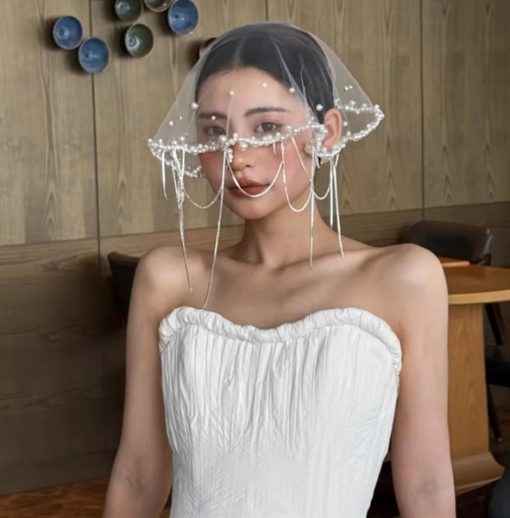 Voan Che Mặt - Viền Hạt Trai - Hình ảnh 5