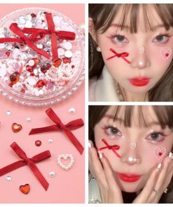 Đá Nơ Đính Mặt Và Tóc - Đá Và Nơ Đỏ