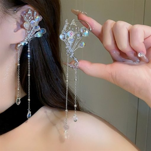 Cài Móc Vành Tai - Móc Vành Tai Hồ Điệp Mix Đá Pha Lê Tua Rua