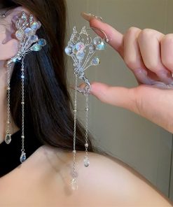 Cài Móc Vành Tai - Móc Vành Tai Hồ Điệp Mix Đá Pha Lê Tua Rua